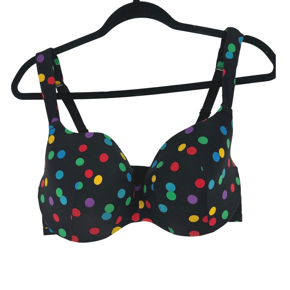Cacique Padded Underwire Bra Womens 40D Black Polka Dot‎ Colorful Full Coverage